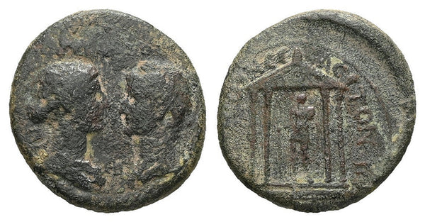 Ancient Roman Provincial coin of Tiberius with Julia Augusta (Livia) minted in Pergamum, Mysia