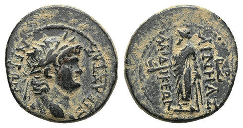 Ancient Roman Provincial coin of Nero with Zeus minted in Laodicea ad Lycum, Phrygia