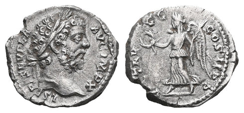 Ancient Roman silver denarius of the Emperor Septimius Severus minted in Laodicea ad Mare