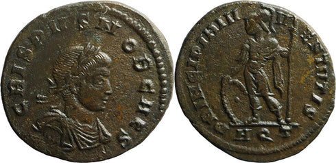 VF+++ Ancient Roman coin of the Emperor Crispus as Caesar minted in Aquileia