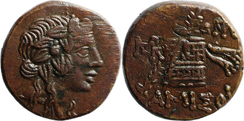 VF+ Ancient Greek coin from Pontos, Amisos 120-63BC Dionysos with Cista Mystica