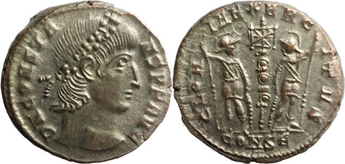 VF/EF+ Ancient Roman coin of the Emperor Constans with near full silvering