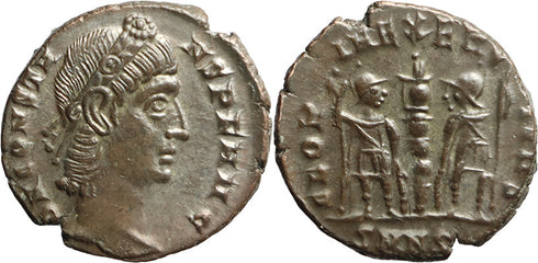 EF+/VF Ancient Roman coin of the Emperor Constans with silvering