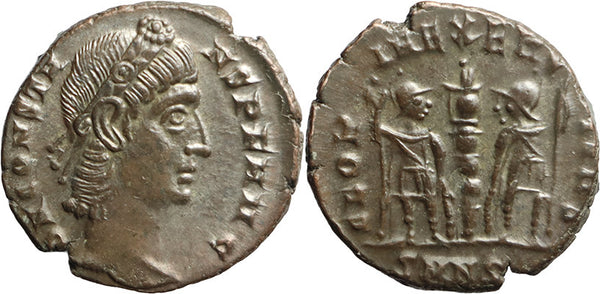 EF+/VF Ancient Roman coin of the Emperor Constans with silvering