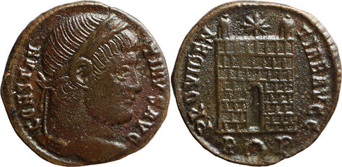 Ancient Roman coin of Constantine I minted in Rome - PROVIDENTIAE AVGG - Campgate with 8 levels