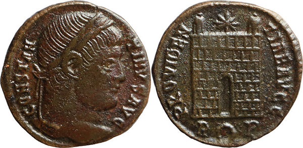 Ancient Roman coin of Constantine I minted in Rome - PROVIDENTIAE AVGG - Campgate with 8 levels