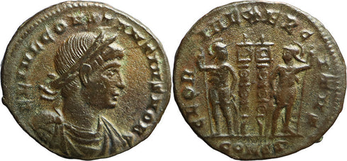 Ancient Roman coin of the Emperor Constantius II as Caesar - GLORIA EXERCITVS