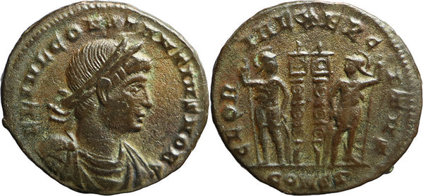 Ancient Roman coin of the Emperor Constantius II as Caesar - GLORIA EXERCITVS
