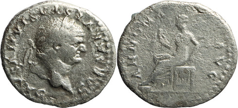 Ancient Roman silver denarius of the Emperor Vespasian minted in Rome