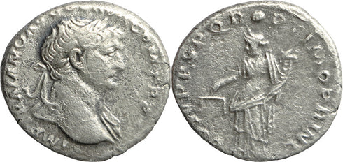 Ancient Roman silver denarius of the Emperor Trajan minted in Rome