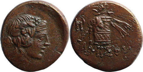 VF+ Ancient Greek coin from Pontos, Amisos 120-63BC Dionysos with Cista Mystica