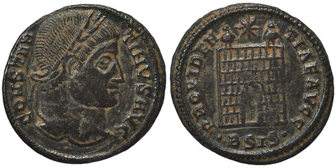 VF+++ Ancient Roman coin of Constantine I minted in Siscia - PROVIDENTIAE AVGG - Campgate with 7 levels