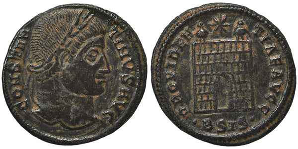 VF+++ Ancient Roman coin of Constantine I minted in Siscia - PROVIDENTIAE AVGG - Campgate with 7 levels