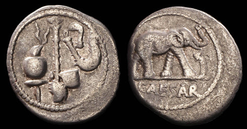 Roman Imperatorial Julius Caesar AR silver denarius - Military mint travelling with Caesar in northern Italy in 49 BC
