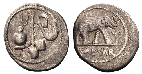 Roman Imperatorial Julius Caesar AR silver denarius - Military mint travelling with Caesar in northern Italy in 49 BC