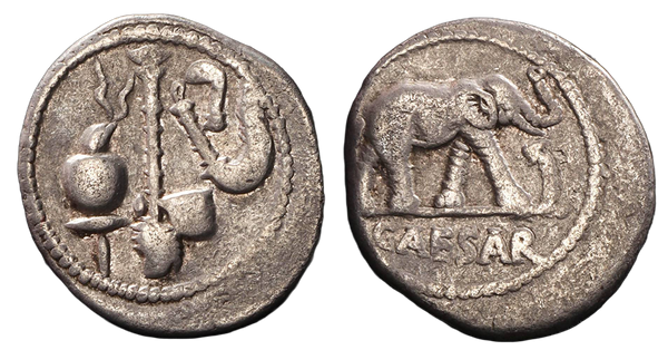 Roman Imperatorial Julius Caesar AR silver denarius - Military mint travelling with Caesar in northern Italy in 49 BC