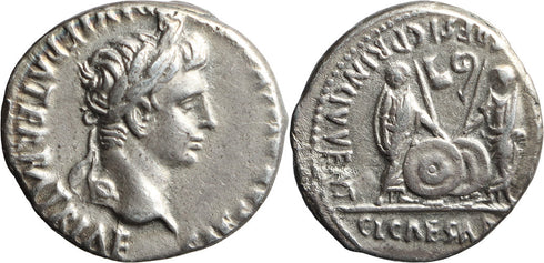 VF+++ Ancient Roman silver denarius of the Emperor Augustus 27 BC-14 AD minted in Lyon