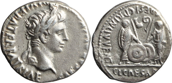 VF+++ Ancient Roman silver denarius of the Emperor Augustus 27 BC-14 AD minted in Lyon