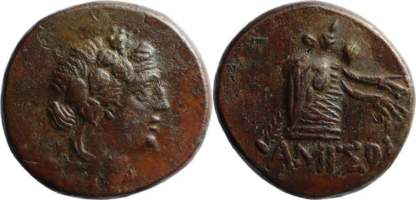Ancient Greek coin from Pontos, Amisos 120-63BC Dionysos with Cista Mystica