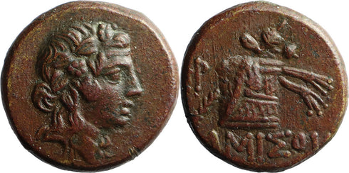 Ancient Greek coin from Pontos, Amisos 120-63BC Dionysos with Cista Mystica