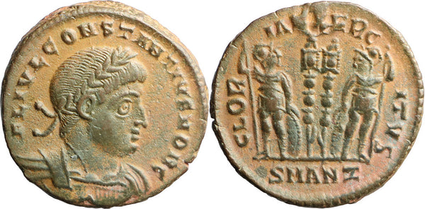 Ancient Roman coin of the Emperor Constantius II as Caesar - GLORIA EXERCITVS