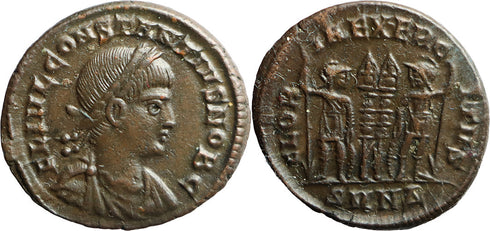 Ancient Roman coin of the Emperor Constantius II as Caesar - GLORIA EXERCITVS