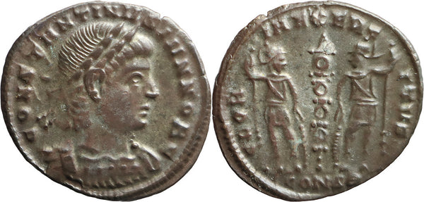 Ancient Roman coin of Constantine II minted in Constantinople - GLORIA EXERCITVS