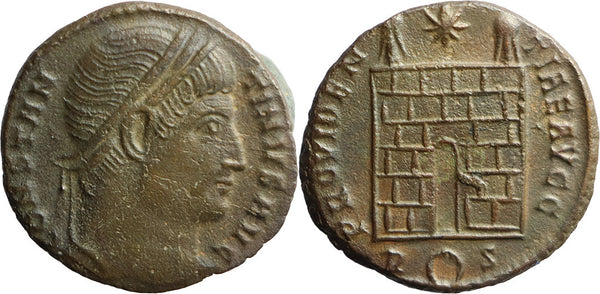 Ancient Roman coin of Constantine I minted in Rome - PROVIDENTIAE AVGG - Campgate with 6 levels