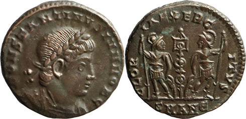 VF/EF Ancient Roman coin of Constantine II minted in Antioch - GLORIA EXERCITVS