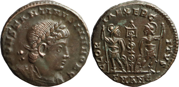 VF/EF Ancient Roman coin of Constantine II minted in Antioch - GLORIA EXERCITVS