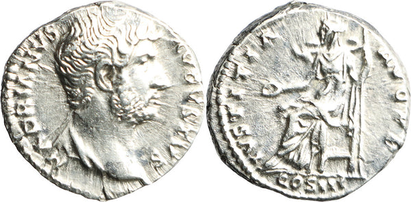 VF+++++ Ancient Roman silver denarius of the Emperor Hadrian minted in Rome