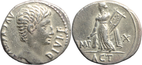 VF+++ Ancient Roman silver denarius of the Emperor Augustus 27 BC-14 AD minted in Lyon