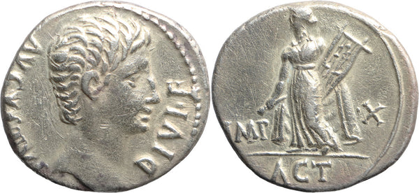 VF+++ Ancient Roman silver denarius of the Emperor Augustus 27 BC-14 AD minted in Lyon