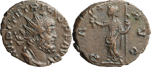 Ancient Roman coin of the Emperor Tetricus I found in England