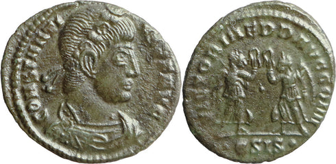 Ancient Roman coin of Constantius II minted in Siscia - VICTORIAE DD AVGG Q NN