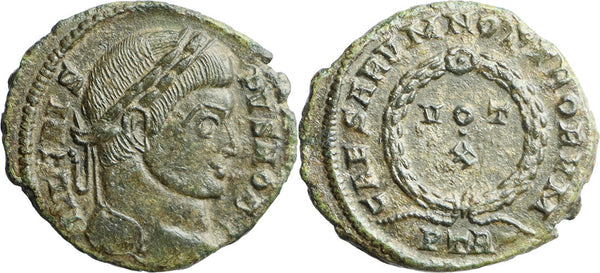 Ancient Roman coin of the Emperor Crispus as Caesar minted in Treveri