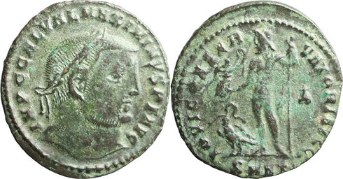 Silvered Ancient Roman coin of the Emperor Maximinus II minted in Heraclea