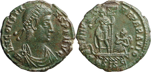Ancient Roman coin of the Emperor Constans - FEL TEMP REPARATIO - Emperor on Galley