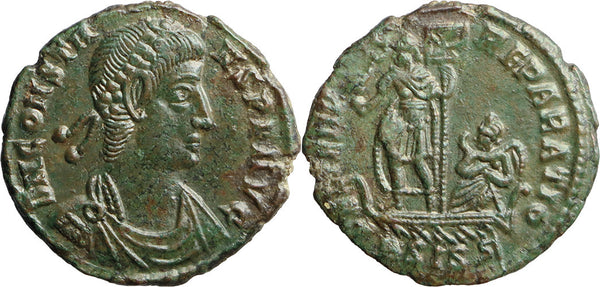 Ancient Roman coin of the Emperor Constans - FEL TEMP REPARATIO - Emperor on Galley