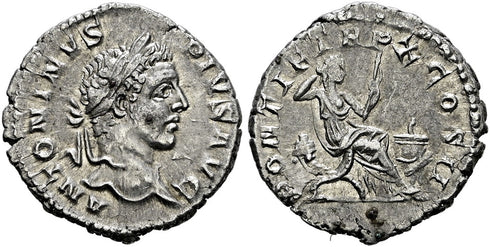 VF+++ Ancient Roman silver denarius of Caracalla as Augustus minted in Rome in 207 AD