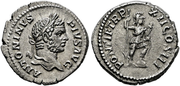EF/aEF Ancient Roman silver denarius of Caracalla as Augustus minted in Rome