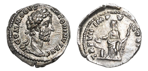 Superb Ancient Roman silver denarius of the Emperor Commodus minted in Rome in 182 AD