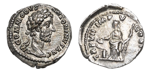 Superb Ancient Roman silver denarius of the Emperor Commodus minted in Rome in 182 AD
