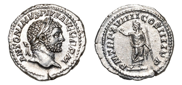 Mint State Ancient Roman silver denarius of Caracalla as Augustus minted in Rome in 216 AD