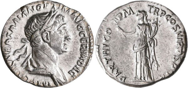 VF++++ Ancient Roman silver denarius of the Emperor Trajan minted in Rome