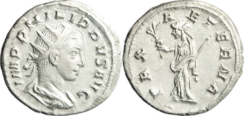 aEF/EF Ancient Roman silver coin of Philip II as Caesar minted in Rome
