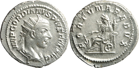 VF+++ Ancient Roman silver coin of the Emperor Gordian III minted in Antioch - FORTVNA REDVX