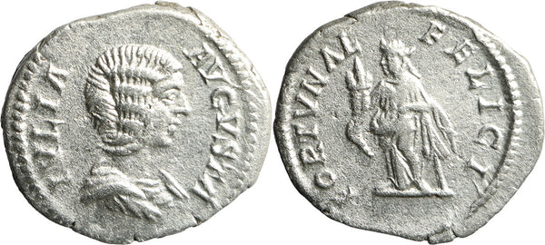 Ancient Roman silver denarius of Julia Domna minted in Rome