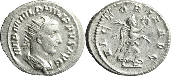Ancient Roman silver coin of the Emperor Philip I minted in Rome in 244-247 AD