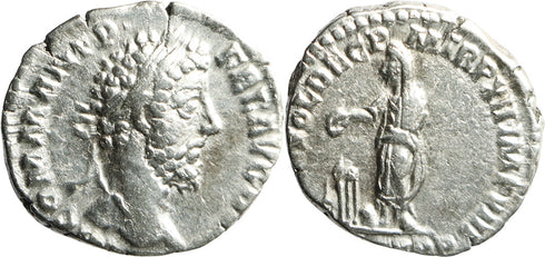 Ancient Roman silver denarius of the Emperor Commodus minted in Rome